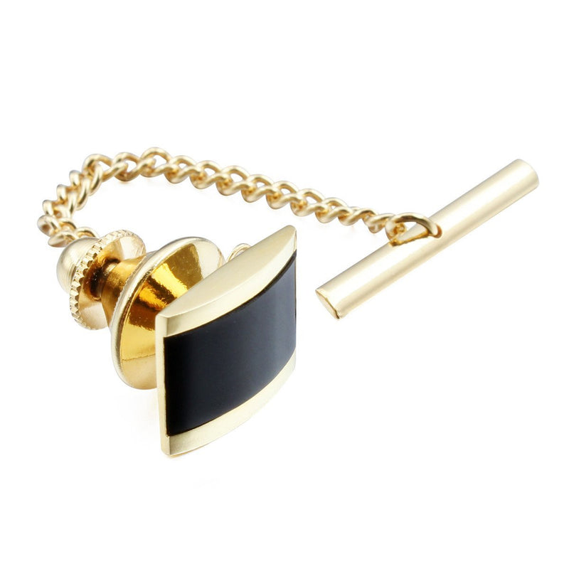 [Australia] - HAWSON Tie Tack for Men Tie Clip Pin with Black Stone Business Gold 