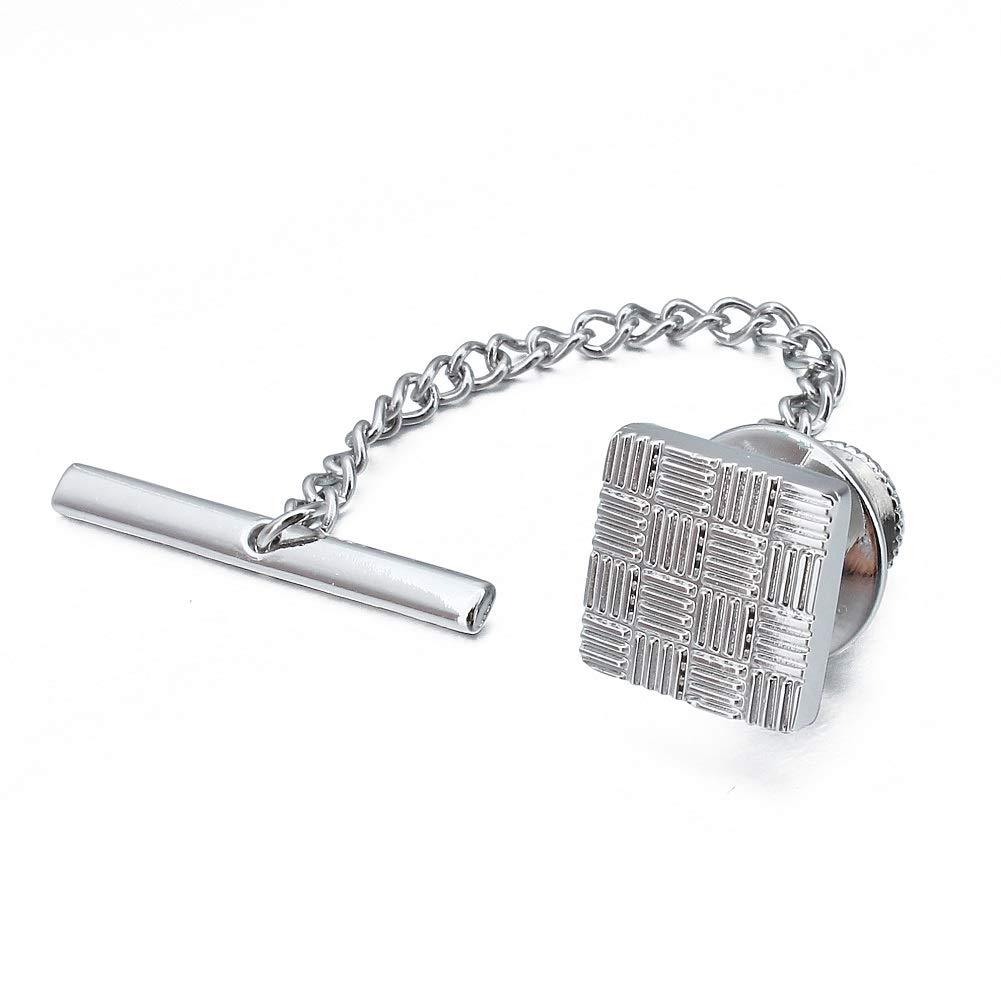 [Australia] - HAWSON Mens Square Tie Pins Ties Tack with Chains Check Tie Clips Silver Color 