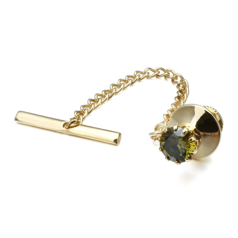 [Australia] - HAWSON Mens Crystal Tie Tack with Chain Gold Tie Clip Party Accessories 11 Color Options Green 