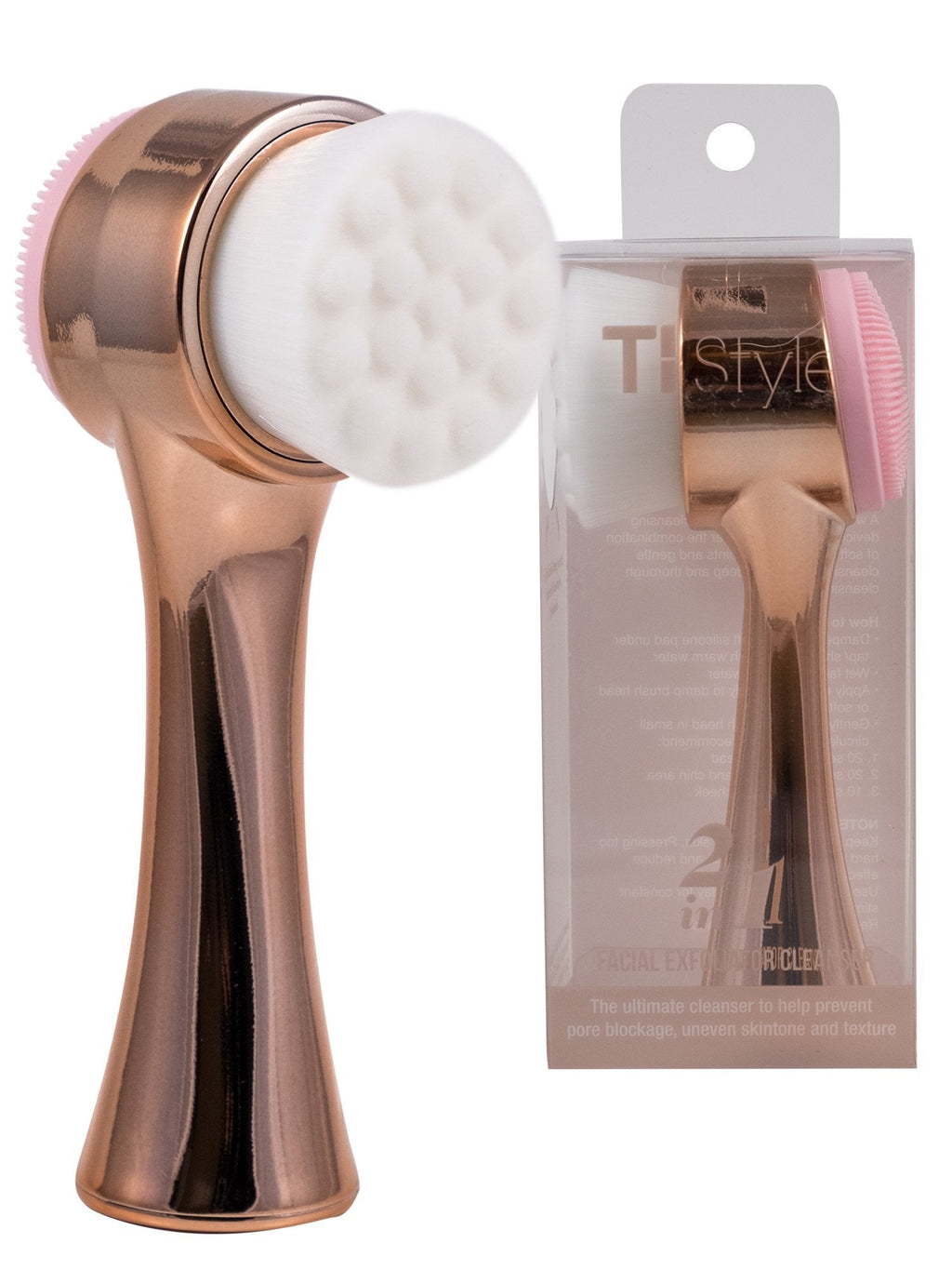 [Australia] - 2 in 1 Face Brush for Cleansing and Exfoliating - Facial Cleaning Brush with Soft Bristles - Scrubber to Massage and Scrub Your Skin - Deep Pore Exfoliation, Wash Makeup, Massaging, Acne by TI Style Rose Gold 