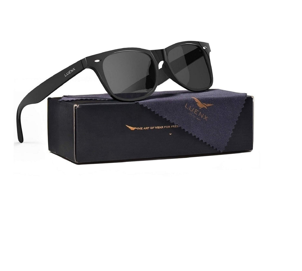 [Australia] - LUENX Mens Sunglasses Polarized Womens: UV 400 Protection 13-all Black(glossy Frame) / Non-mirror 54 Millimeters 