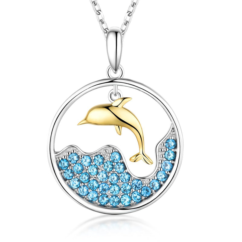 [Australia] - Bellrela Sterling Silver Dolphin Rolling Wave Pendant Necklace Box Chain 18+2'' 