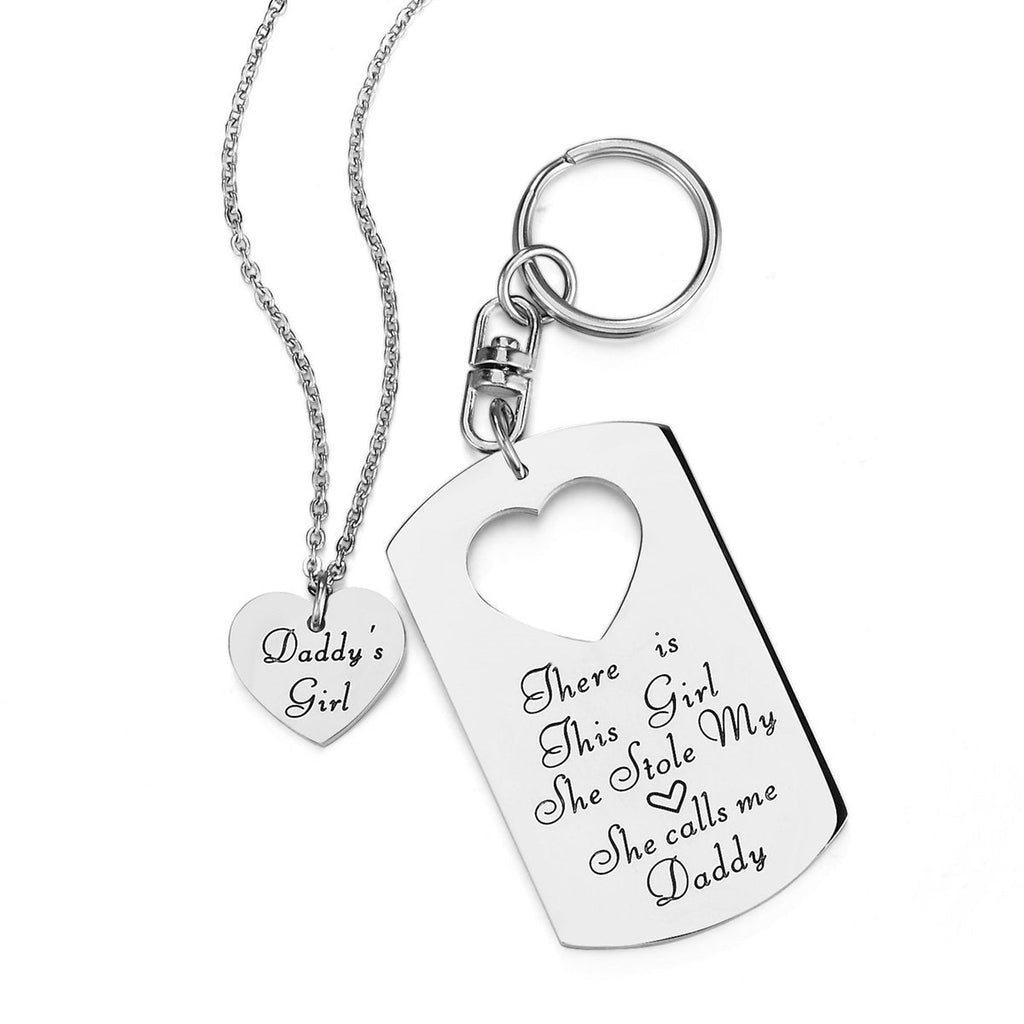 [Australia] - ELOI Father Daughter Gifts, Daddys Girl Necklace, Gift for Daughter,There's This Girl Who Stole My Heart She Calls Me Daddy Keychain Christmas Father's Day Jewelry Set 