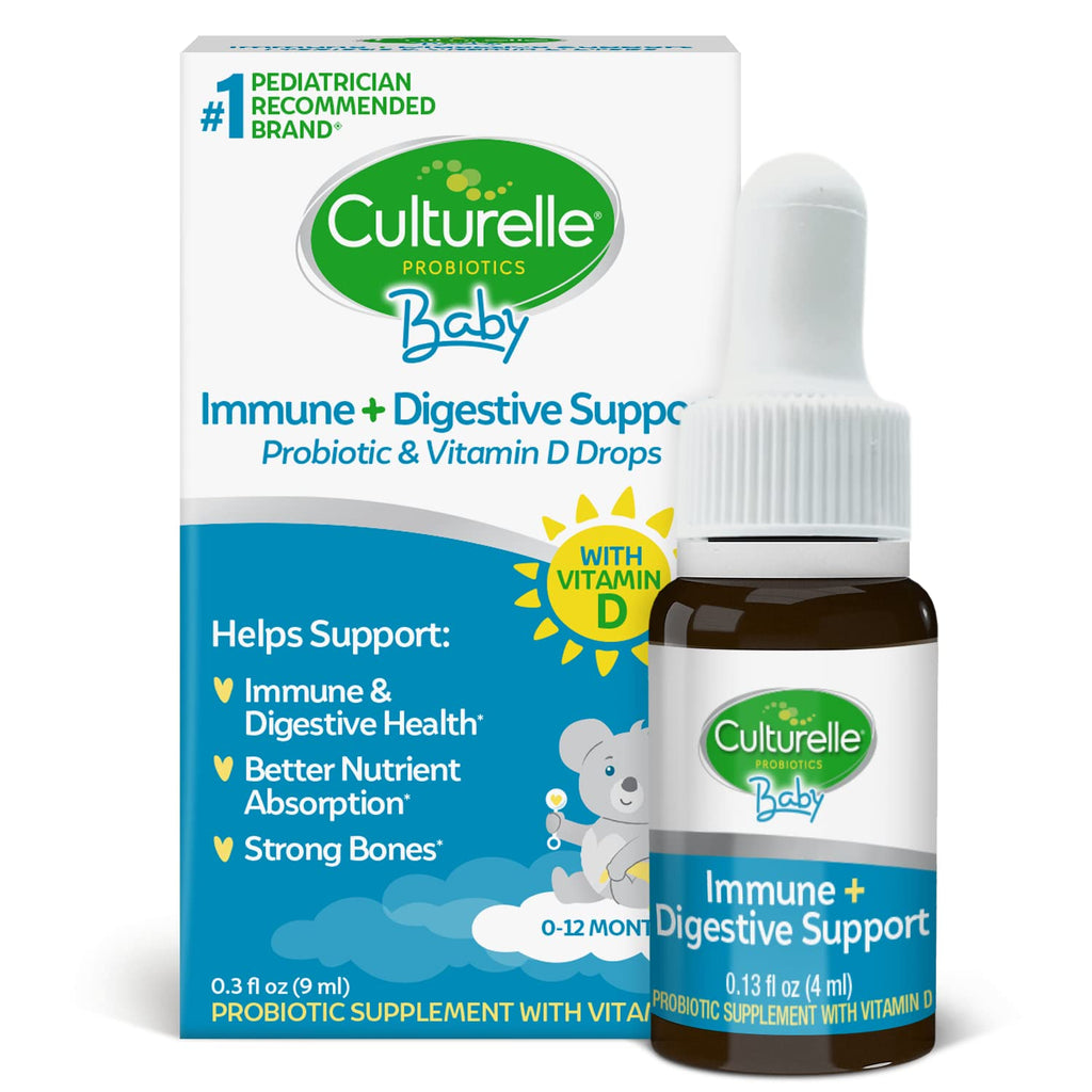 [Australia] - Culturelle Baby Immune & Digestive Support Probiotic + Vitamin D Drops, Helps Support Immune & Digestive Health & Strong Bones* in Babies, Infants & Newborns 0-12 Months, Gluten Free & Non-GMO, 9ml Grow & Thrive Drops with Vitamin D 