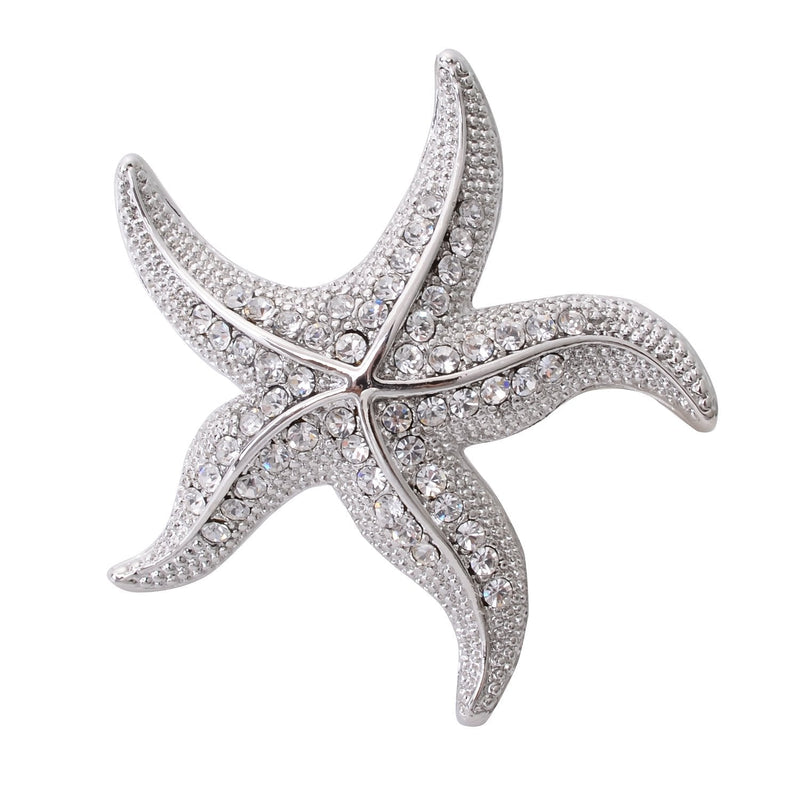 [Australia] - OBONNIE Women's Austrian Crystal Starfish Pearl Brooch Pin Breastpin Pendant Silver 