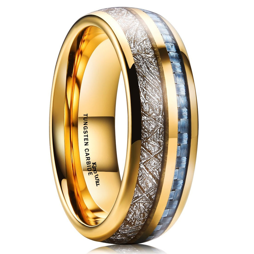 [Australia] - King Will 7mm 8mm Mens Tungsten Carbide Ring Engagement Band Polished Finish Comfort Fit 7mm gold carbon fiber 6 