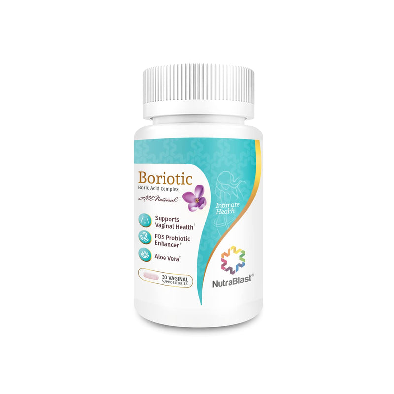 [Australia] - NutraBlast Boric Acid Vaginal Suppositories Complex w/Aloe Vera & FOS Prebiotic Enhancer | All Natural Boriotic | Made in USA (30 Count) 