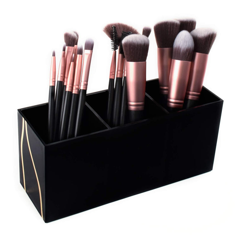 [Australia] - Cosmetic Makeup Black Organizer for Lipstick, Eyeliner Brushes, Lip Pencil Display Rack 3 Slot Vanity Top Holder 