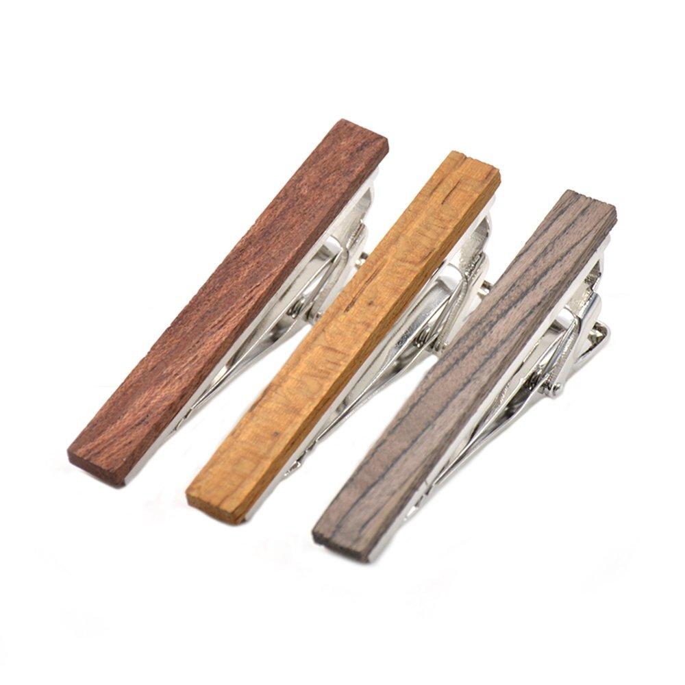 [Australia] - MERIT OCEAN Smart Men's Wood Tie Clips for Men 3 pcs Natural Tie Bar 2.1 Inch in Gift Box 