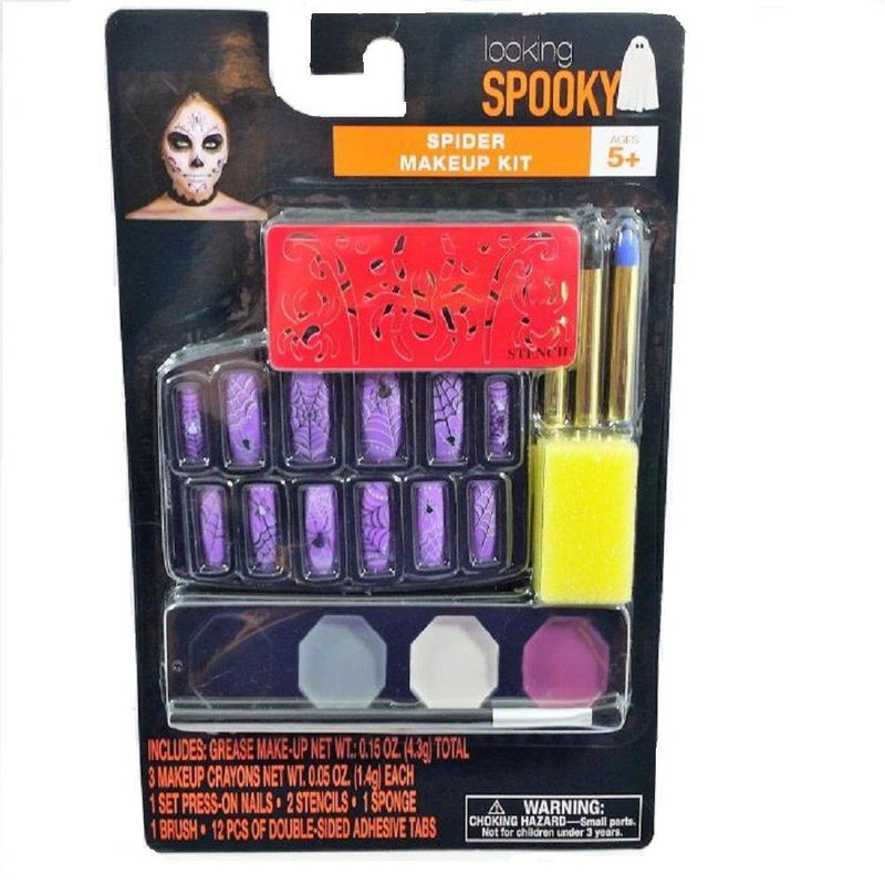 [Australia] - Spooky Spider Makeup Kit Includes (Stencils, Makeup, Press On Nails and Makeup Crayons) 