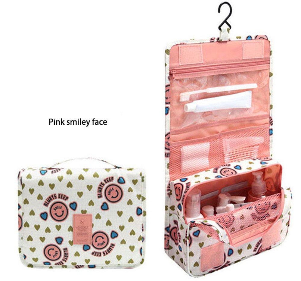 [Australia] - King&Pig Toiletry Bag Multifunction Cosmetic Bag Portable Makeup Pouch Waterproof Travel Hanging Organizer Bag Travel Storage Bag (pink smile face) pink smile face 