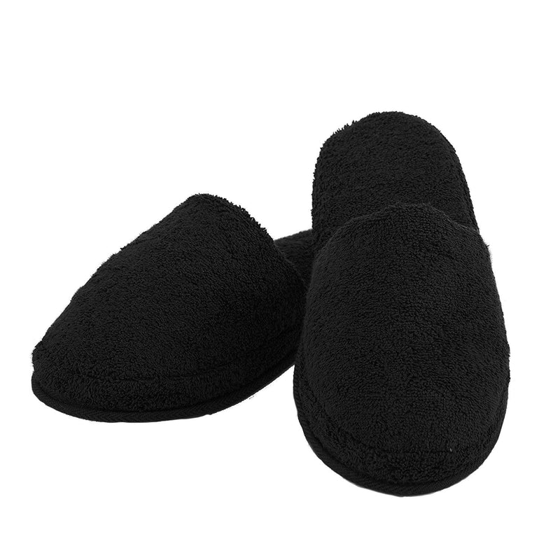 [Australia] - Turkish Luxury Spa Slippers for Men and Women, 100% Cotton Terry House Slippers Indoor/Outdoor, Made in Turkey (Large, Black) Large 