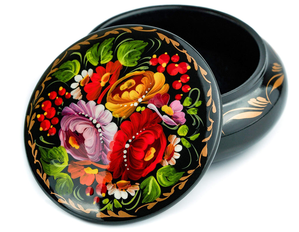 [Australia] - Small Lacquer Jewelry Box for Earrings, Necklace, Rings, Hand Painted Ethnic Floral Pattern Wooden Case 