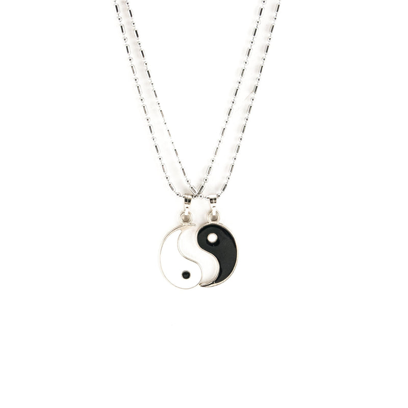 [Australia] - BlueRica 18 Inches Stainless Steel Chain Necklace Couple Set with Yin Yang Pendants 