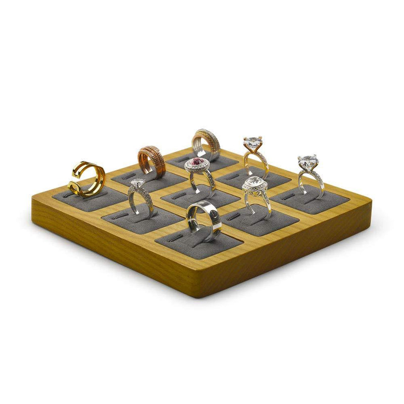 [Australia] - Oirlv Solid Wood Ring Display Stand Showcase Ring Display Organizer Tray 9 Bits Ring Holder (Grey) Grey 
