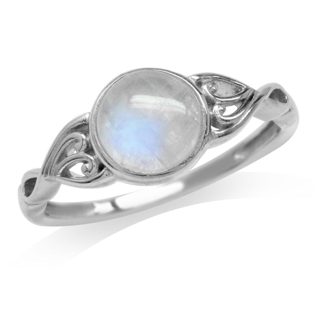 [Australia] - Silvershake 7mm Natural Moonstone 925 Sterling Silver Victorian Style Solitaire Ring 3.5 