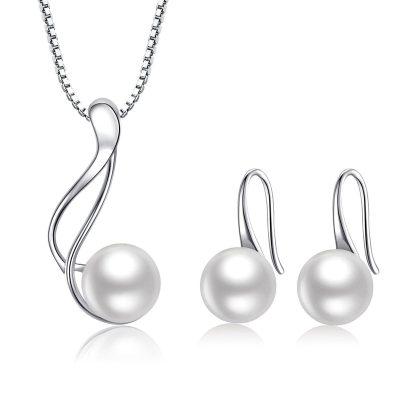 [Australia] - OneSight Sterling Silver Freshwater Cultured Pearl Jewelry Necklace Earrings Set for Women (White Pearl Or Black Pearl) Classic Pearl Earrings Necklace Sets 