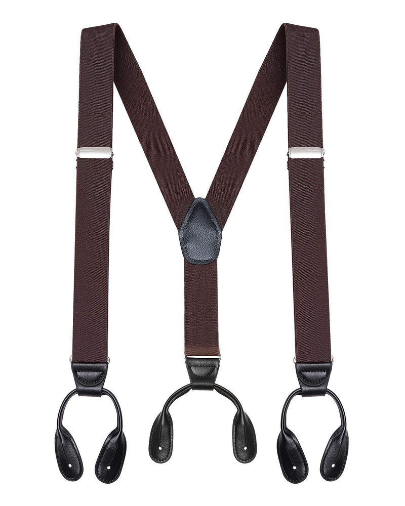 [Australia] - Buyless Fashion Butten End Suspenders for Men - 48" Adjustable Straps 1 1/4" - Y Shape Brown 