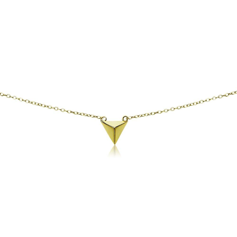 [Australia] - GemStar USA Sterling Silver Polished Triangle Pyramid Dainty Choker Necklace yellow-gold-flashed-silver 