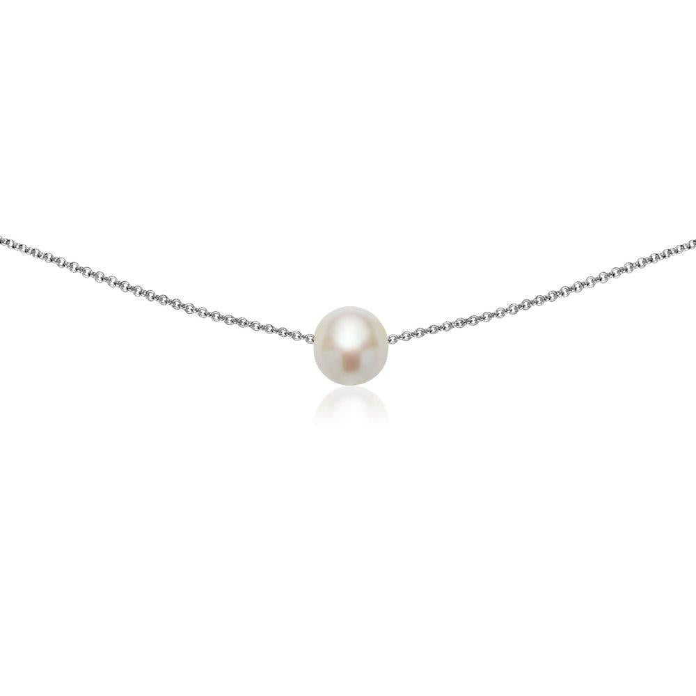 [Australia] - GemStar USA Sterling Silver Simulated White Pearl Semi-Round Ball Dainty Choker Necklace for Women Girls sterling-silver 