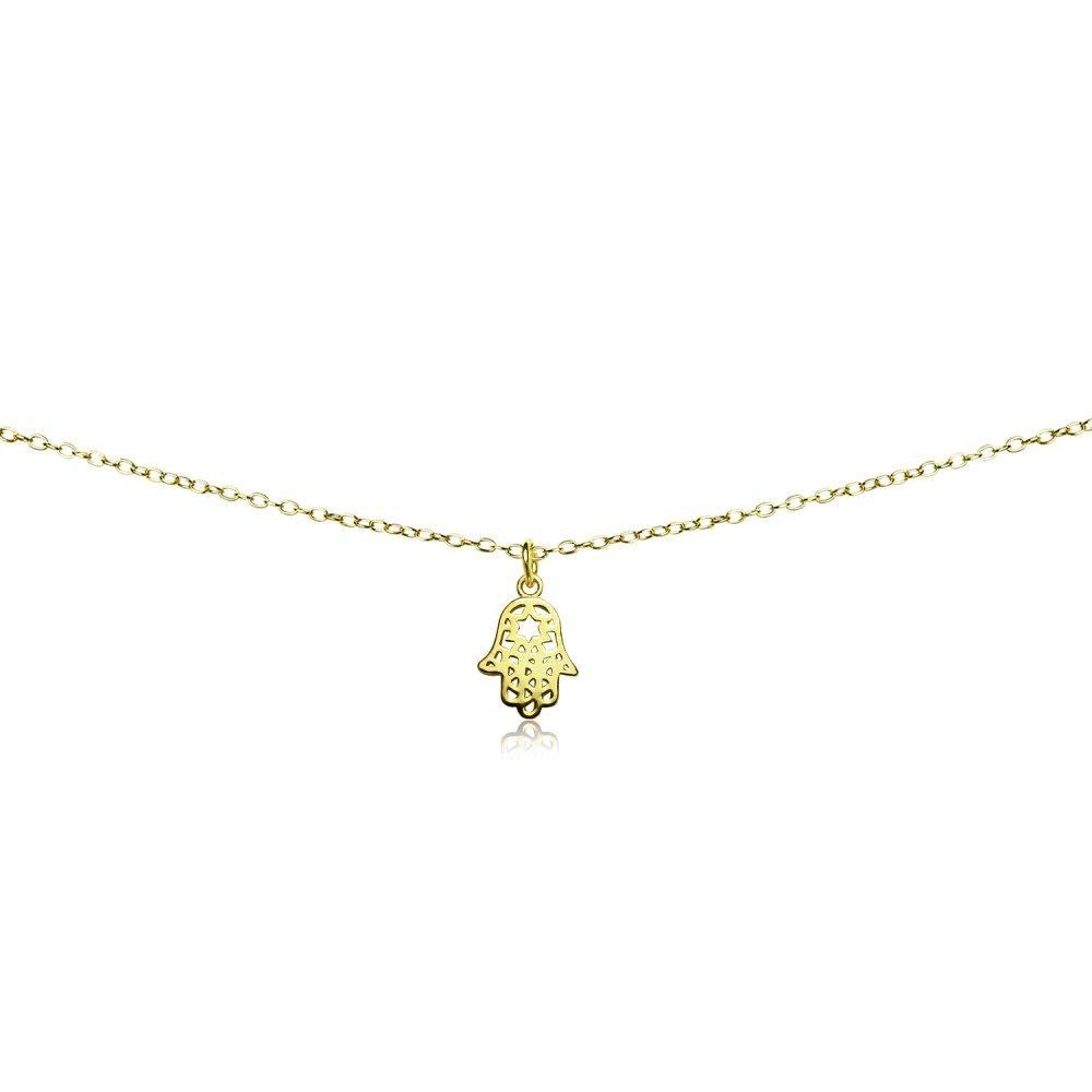 [Australia] - GemStar USA Sterling Silver Hamsa Hand of Fatima Dainty Choker Necklace yellow-gold-flashed-silver 