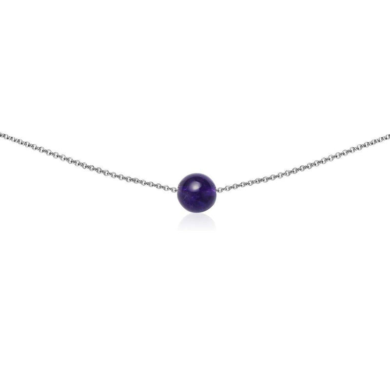 [Australia] - Sterling Silver Simulated Gemstone 8mm Bead Ball Dainty Choker Necklace Simulated Amethyst 