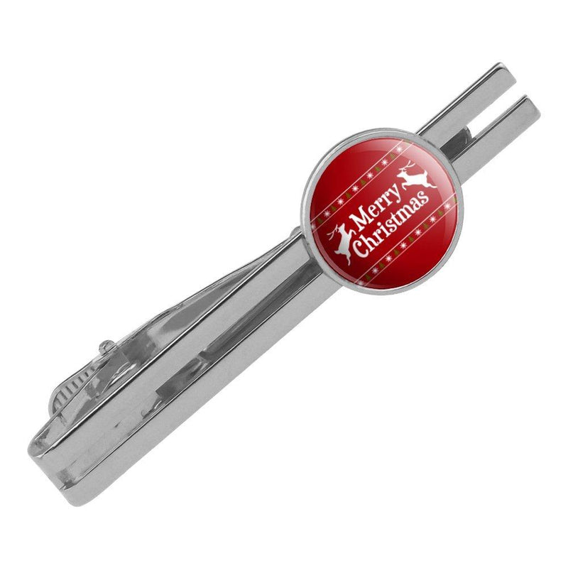 [Australia] - GRAPHICS & MORE Merry Christmas Holiday Reindeer Round Tie Bar Clip Clasp Tack Silver Color Plated 