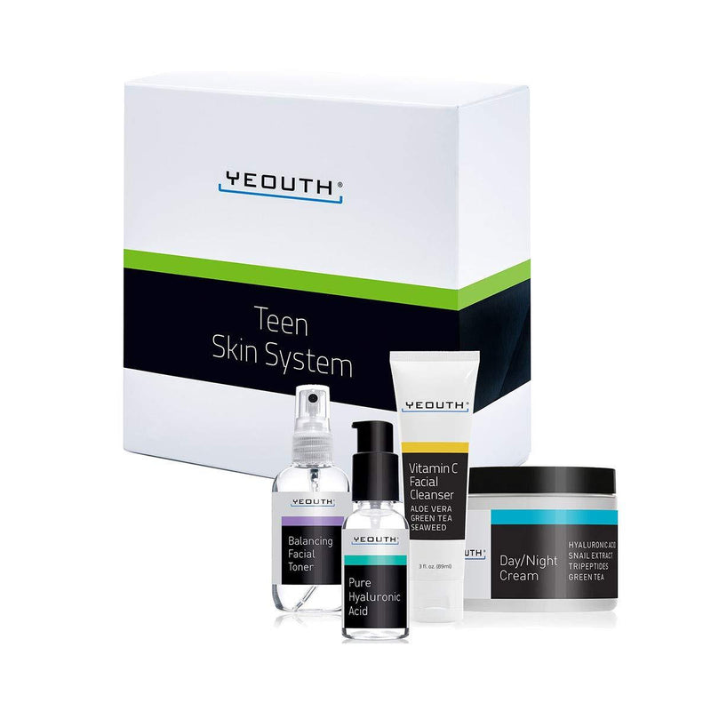 [Australia] - YEOUTH Teen Skin Kit Starter Set - Anti Aging Beauty Essentials - Vitamin C Facial Cleanser - Balancing Facial Toner for Face - Pure Hyaluronic Acid Serum - Day and Night Snail Cream Moisturizer 