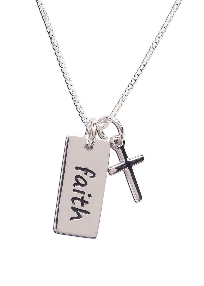 [Australia] - Girl's Sterling Silver"Faith" or"Believe" Necklace with Charm Faith-Cross, 16-18" Adj 