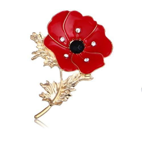 [Australia] - Yavona Enamel Red Crystal Flowers Poppy Brooches for Women Soldier Remembrance Days Gifts Poppy Pins 