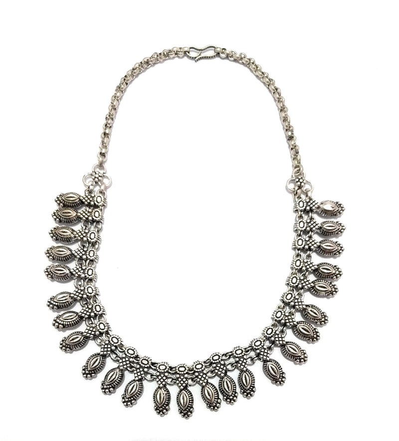 [Australia] - athizay Tribal Necklace Flax Seed Pattern Metal Beads Embellishments Burnish Black Silver oxidised. 