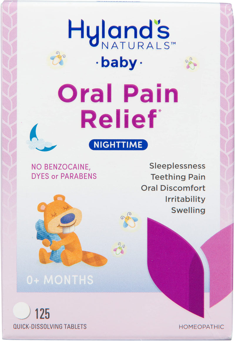 [Australia] - Hyland's Naturals Baby Nighttime Soothing Oral Discomfort/Pain Relief Tablets with Chamomilla, Irritability & Swelling, Basic, 125 Count, Package may vary 