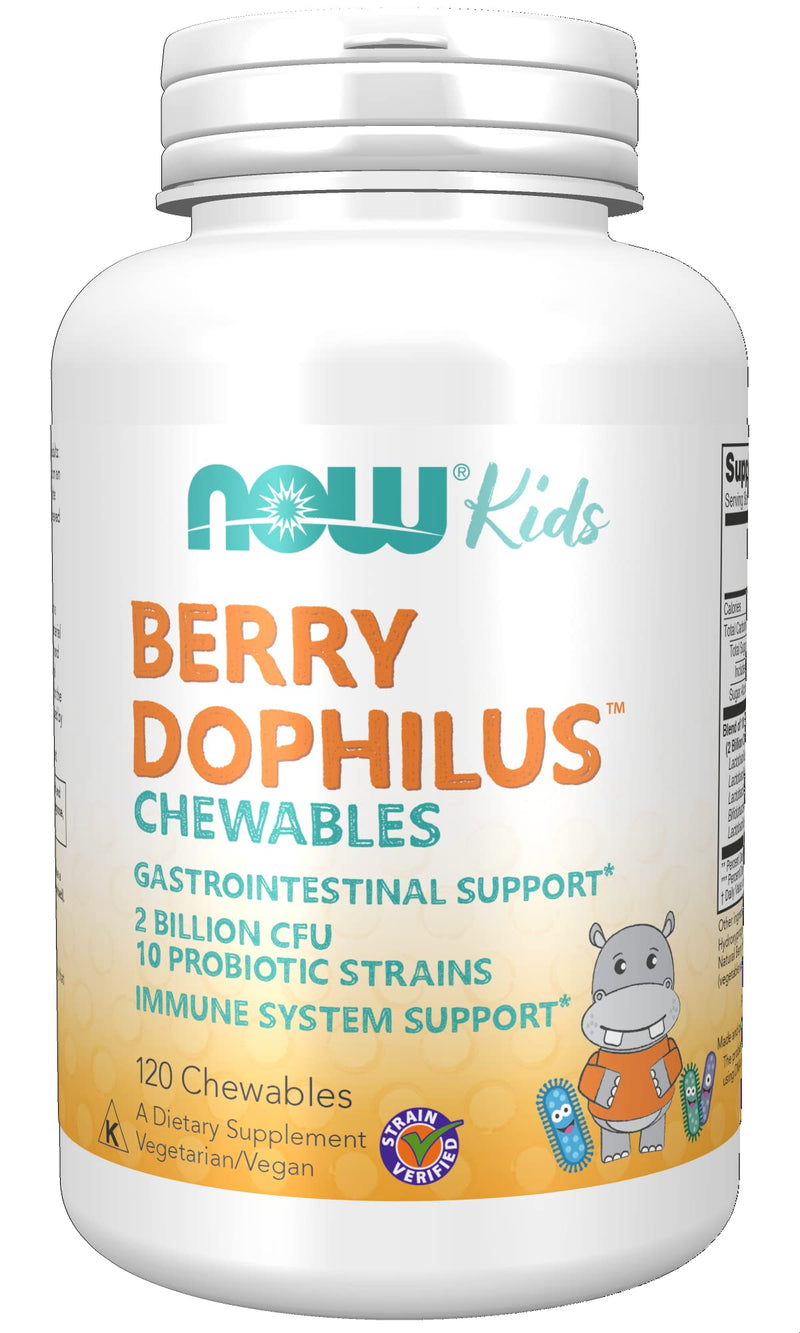 [Australia] - NOW Supplements, BerryDophilus™ with 2 Billion, 10 Probiotic Strains, Xylitol Sweetened, Strain Verified, 120 Chewables, packaging may vary 