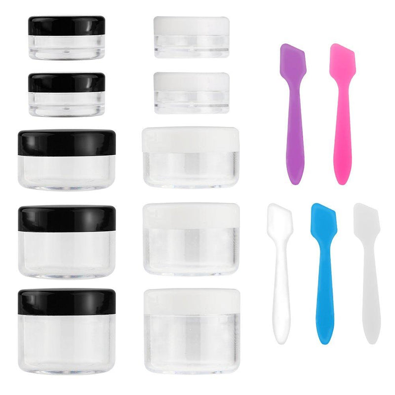 [Australia] - Accmor 10 Pieces Makeup Travel Containers with Lids 3/5/ 10/15/ 20 Gram Size Cosmetic Jars with 5 Pieces Mini Spatulas for Gift(random color) 2 Colors 