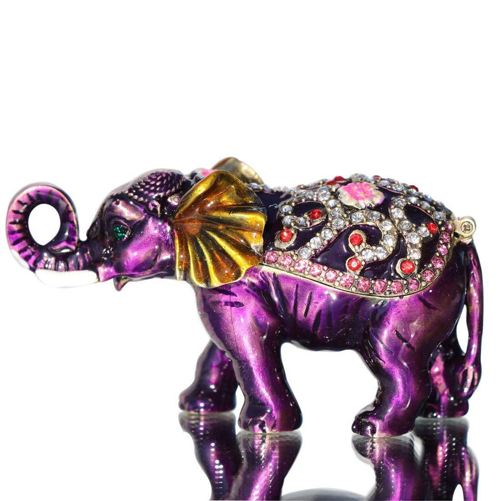 [Australia] - Waltz&F Purple elephant Hinged Trinket Box Bejeweled Hand-painted Ring Holder Animal Figurine Collectible 
