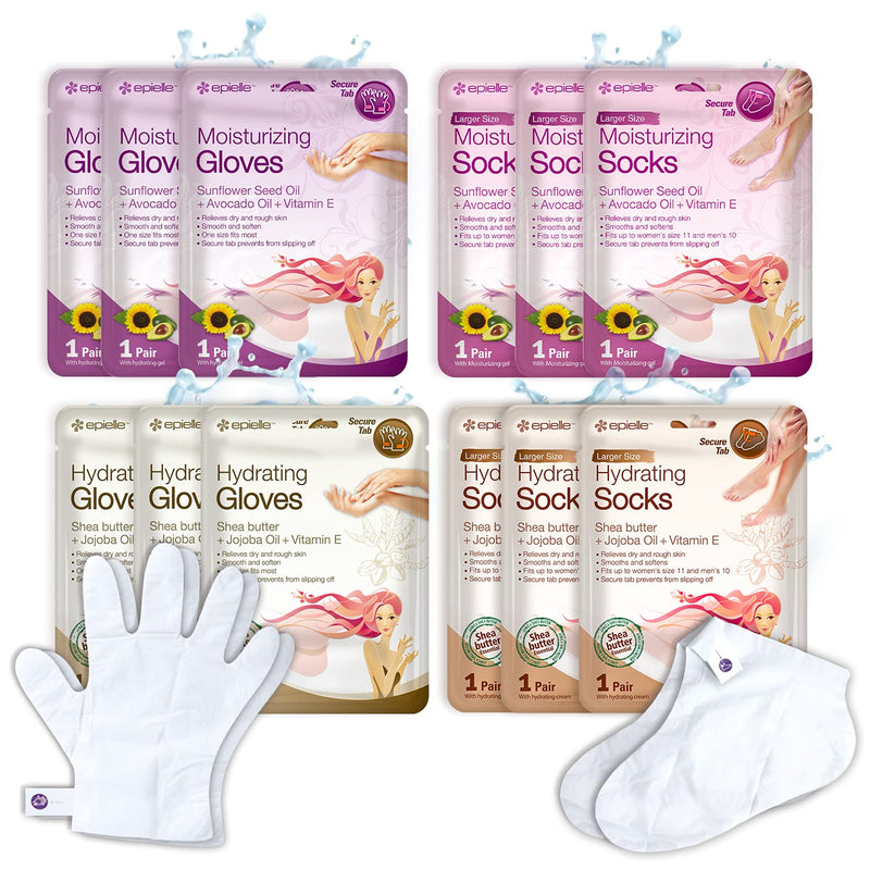 [Australia] - Epielle Hydrating & Moisturizing Gloves & Socks Masks Combo 12pk for Hand and Foot - Dry hand, Dry cracked heel |Coconut Oil, Milk Extract, Hyaluronic Acid, Sunflower Seed Oil, Avocado oil, Vitamin E Hydrating & Moisturizing Socks, Gloves 12pk Combo 