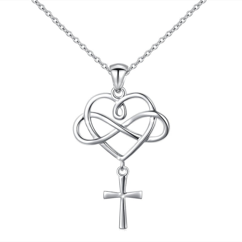 [Australia] - LINLIN FINE JEWELRY Cross Necklace 925 Sterling Silver Infinity Love of God Heart Cross Pendant Necklace Christian Gift for Women Girls 