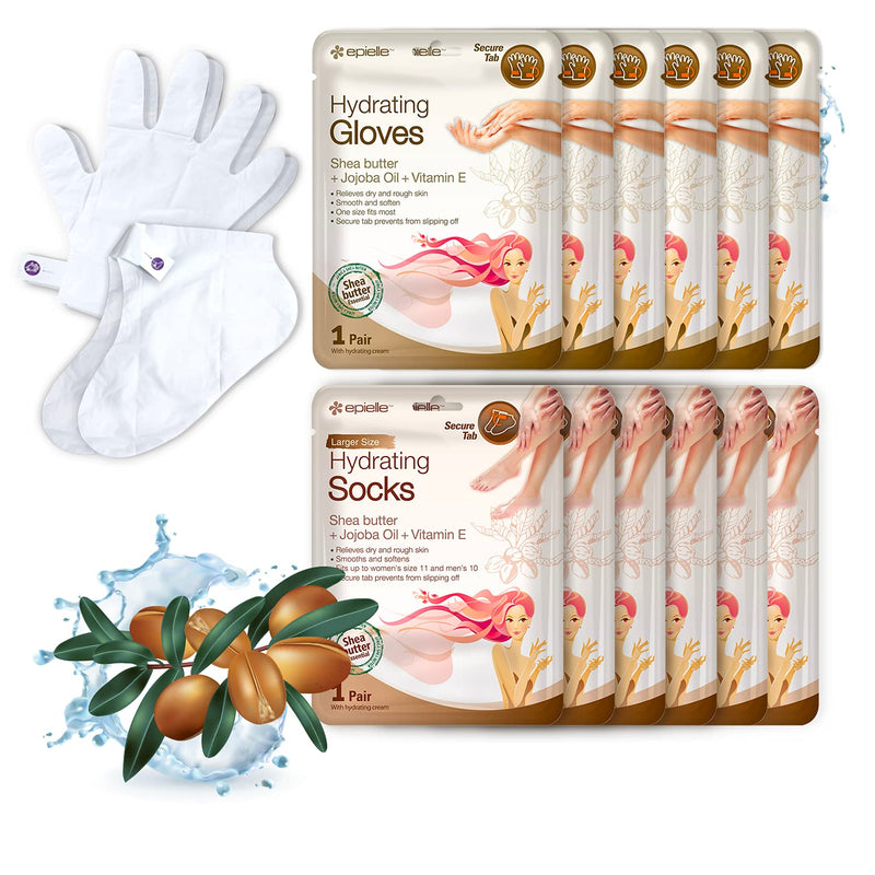 [Australia] - Epielle Hydrating Hand & Foot Masks (Glove & Socks 12pk) for Dry Hand, Dry & Cracked Heel | Spa day | Shea butter + Jojoba Oil + Vitamin E, Beauty Gifts Glove & Socks 12pk 