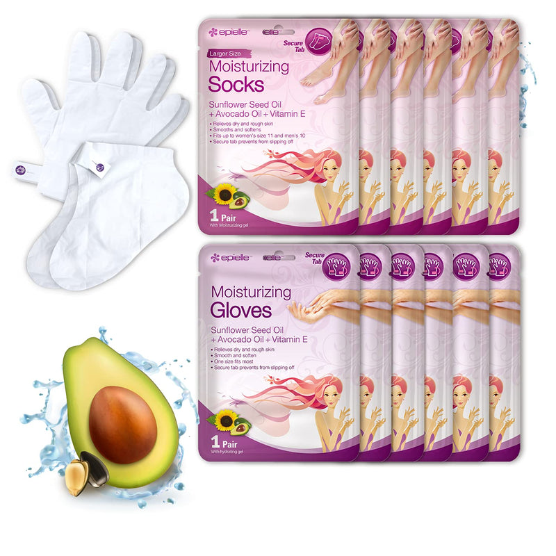 [Australia] - Epielle Moisturizing Hand & Foot Masks (Glove & Socks 12pk) for Dry Hand, Dry & Cracked heel Spa Masks Sunflower Seed Oil + Avocado Oil + Vitamin E Glove & Socks 12pk 