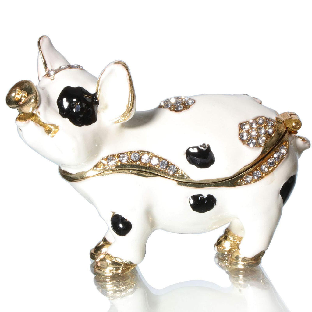 [Australia] - Waltz&F Spotted Pig Figurine Collectible Hinged Trinket Box Bejeweled Animal Hand-Painted Ring Holder Decoration 