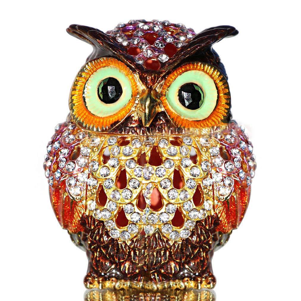 [Australia] - Waltz&F Hollow owl Trinket Box Hinged Hand-painted Figurine Collectible Ring Holder 