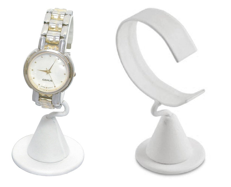 [Australia] - N'ice Packaging 2-Pack White Leatherette Wrist Watch Bracelet Jewelry Showcase Display Stretchie Bangle Bracelet Display Stand 