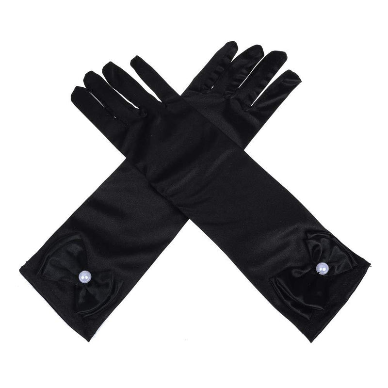[Australia] - Lusiyu Girl Solid Color Long Elbow Length Formal Pageant Glove Black 