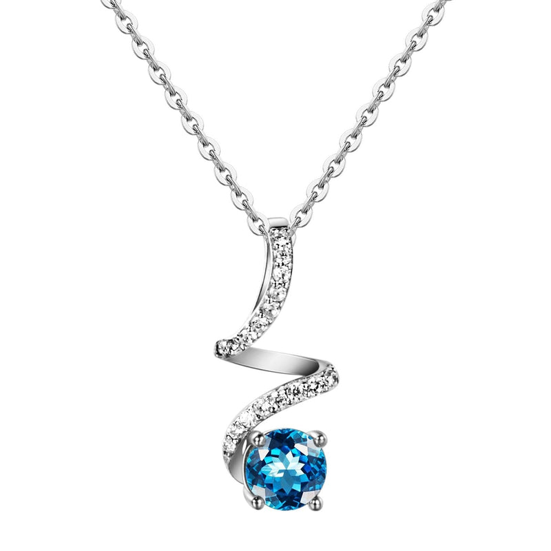 [Australia] - Carleen Solid Sterling Silver Natural Gemstone Blue Topaz Clear Cubic Zirconia CZ Small Simulated Diamond Pendant Necklaces Daily Wear Gifts Jewelry for Women Girls 