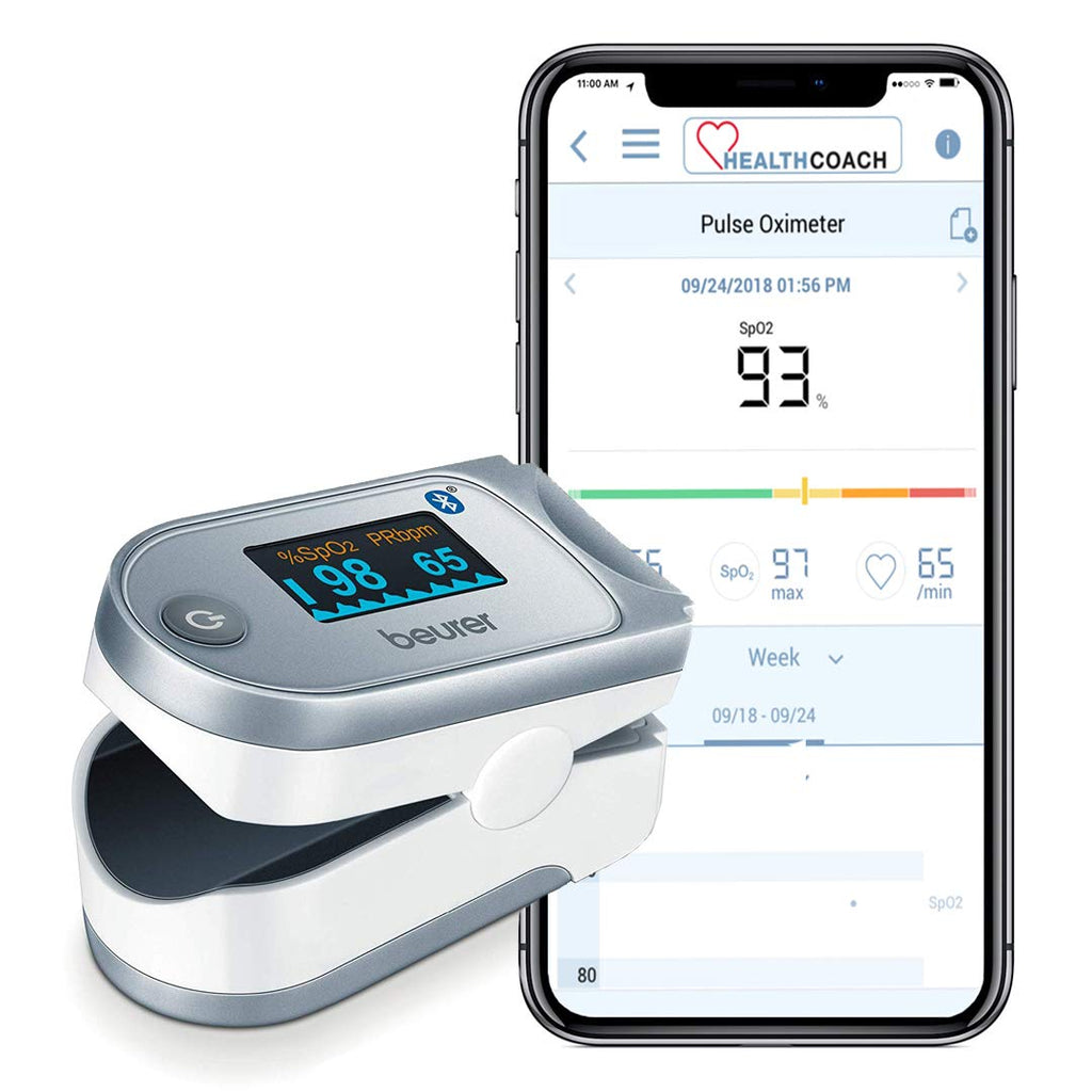 [Australia] - Beurer Bluetooth Digital fingertip Pulse Oximeter, Blood Oxygen Saturation & Pulse Rate Monitor with Accessories, 1 Count 