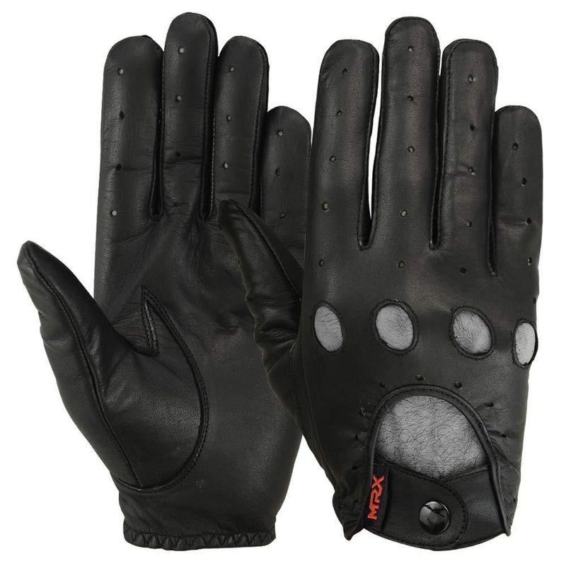 [Australia] - Mens Driving Gloves Basic Soft Goat Leather Fingerless Breathable Biker Motorcycle Riding Cycling Shooting Button Gloves Full Finger, Black Black-Button Small 