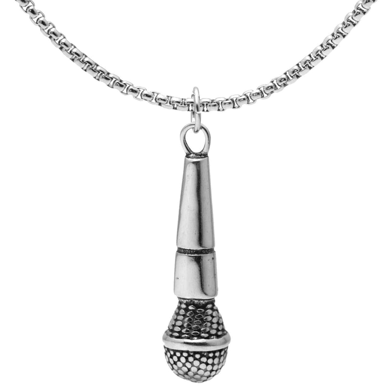 [Australia] - Xusamss Punk Rock Titanium Steel Microphone Pendant Necklace,22inches Box Chain 316l steel 