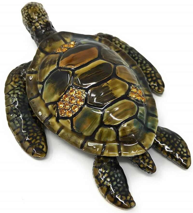 [Australia] - Kubla Craft Enameled Sea Turtle Trinket Box, Accented with Austrian Crystals, 4.5 Inches Long 