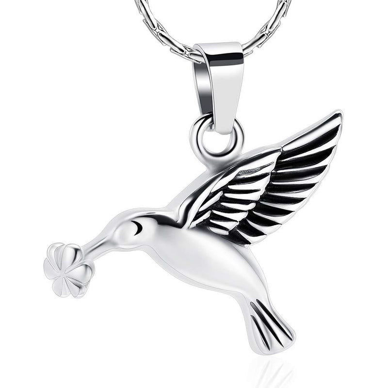 [Australia] - constantlife Hummingbird Cremation Jewelry Keepsake Stainless Steel Pet Urn Necklace for Ashes Memorial Pendant Silver 