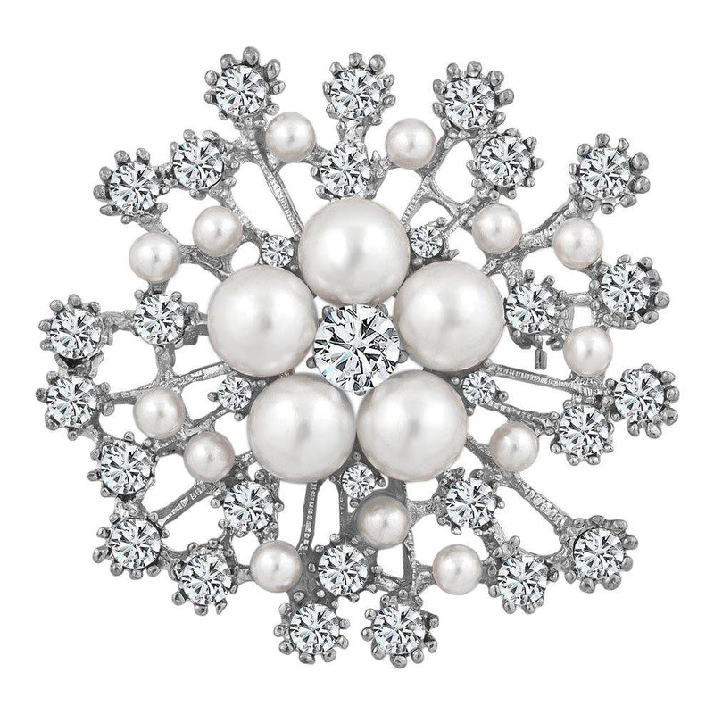 [Australia] - ShinyJewelry Flower Artificial Pearls Brooch Pins for Women White 